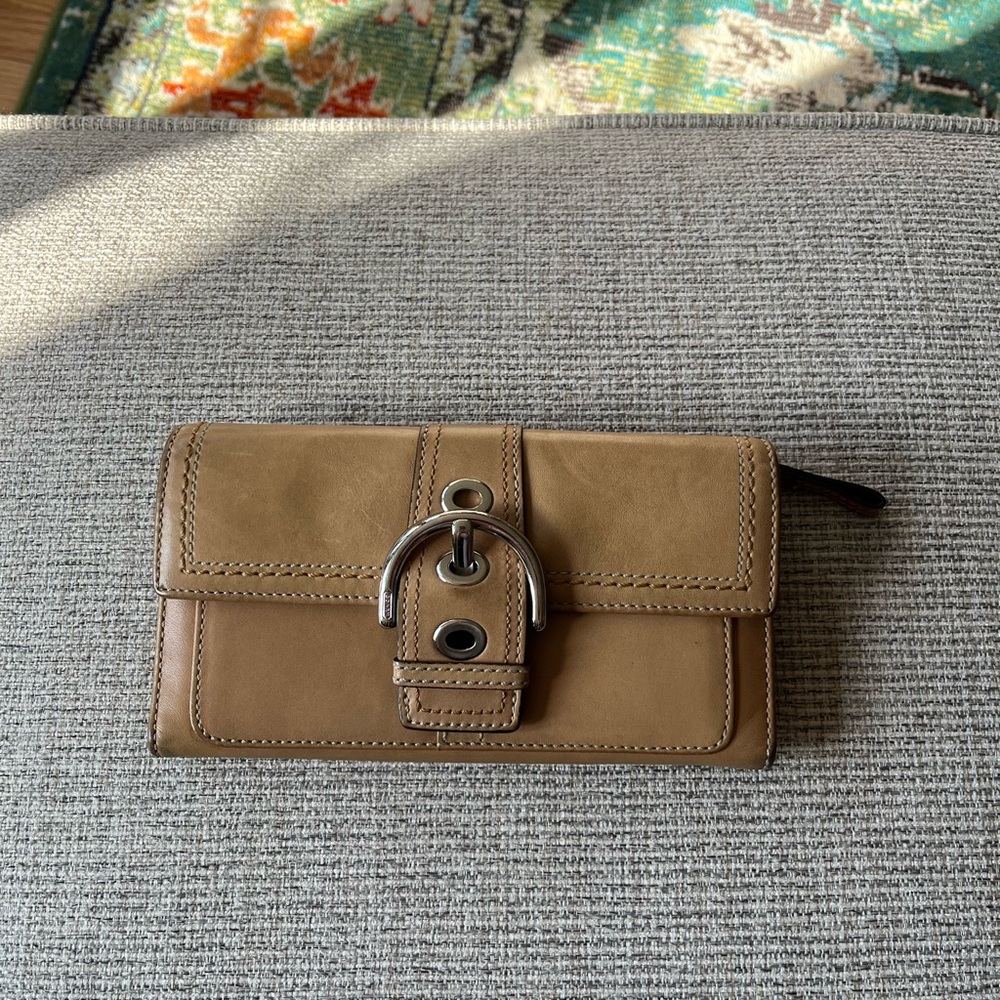 Coach Soho Tan Leather Wallet with Silver Buckle